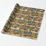 Vintage Santa in Roadster and Sidecar Cycle Presentpapper<br><div class="desc">Unik ny och vismisk vintage helgdag som upprepar mönster med tomten och barn som levererar presenter under ett stjärnfärdigt himlar i väggar och en sidvagerande motorcykel med guld försköning.</div>