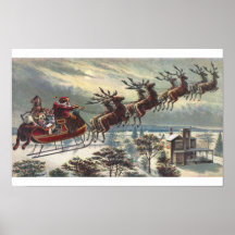 Vintage Santa in Sleigh Flies