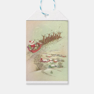 Vintage Santa in Sleigh Presentetikett