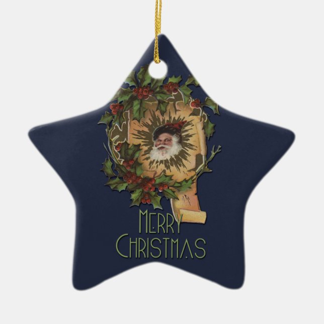 Vintage Santa Jolly Julgransprydnad Keramik (Framsidan)