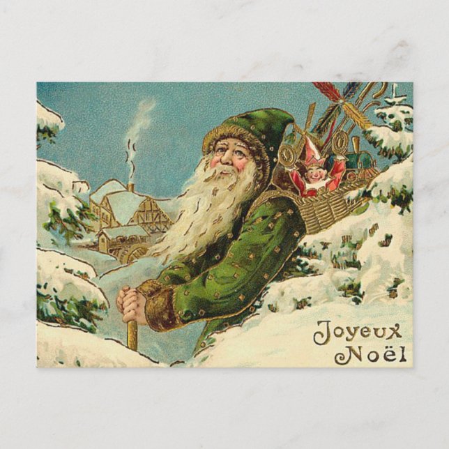 Vintage Santa - Joyeux Noel Helg Vykort (Framsida)