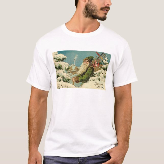Vintage Santa - Joyeux Noel T Shirt (Framsida)