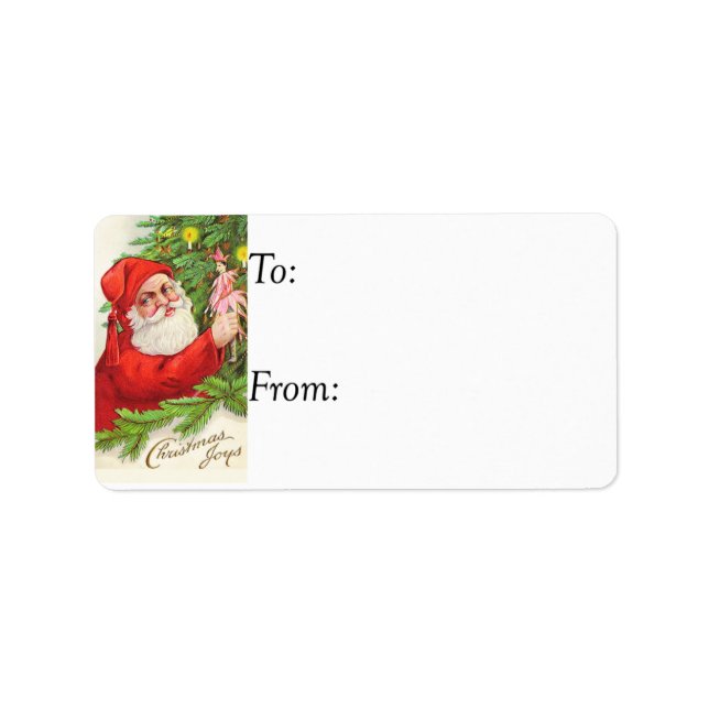 Vintage Santa Joys Gift Märkre Adressetikett (Framsidan)