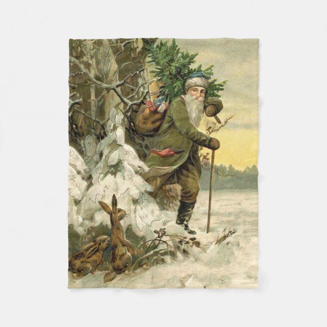 Vintage Santa jul Victorian Helgdag Fleecefilt (Framsidan)