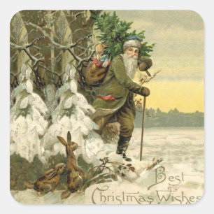 Vintage Santa jul Victorian Helgdag Fyrkantigt Klistermärke