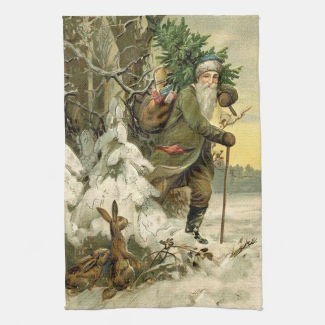 Vintage Santa jul Victorian Helgdag Kökshandduk (Vertikal)