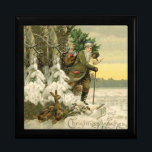 Vintage Santa jul Victorian Helgdag Minnesask<br><div class="desc">Det är jul! För ett mycket gammaldags helgdag kommer vintage bild från ett viktoriskt vykort som visar Jultomten med sitt nya Julgran.</div>