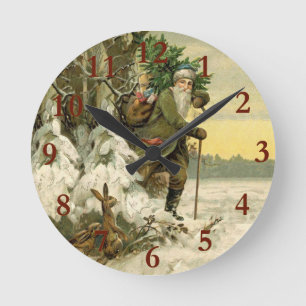 Vintage Santa jul Victorian Helgdag Rund Klocka