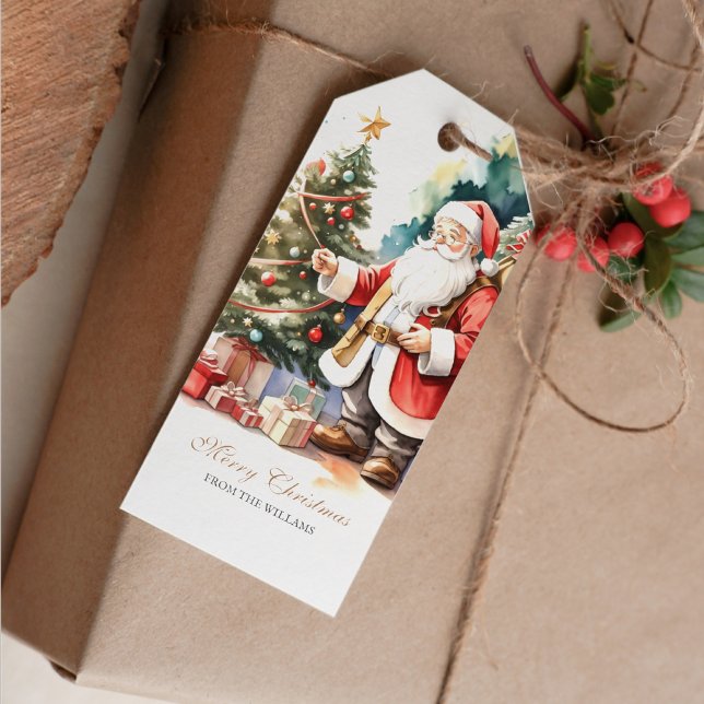 Vintage Santa & Julafton Träd Personlig Gift Märkr Presentetikett (Vintage Santa Xmas Tree Gift Tag)