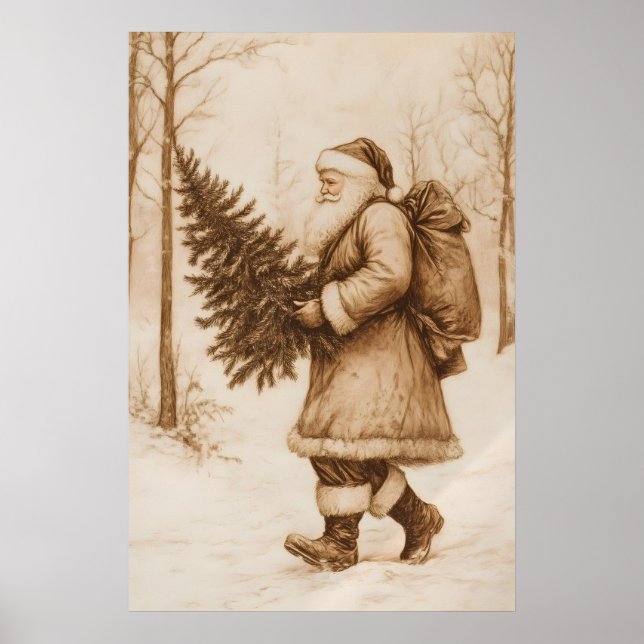 Vintage Santa julgran konsttryck Retro Poster (Framsidan)