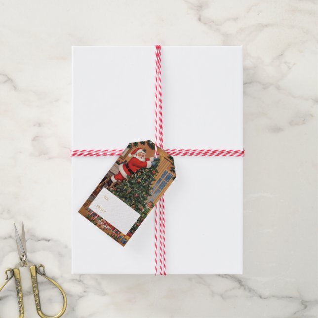 Vintage Santa julklappsetikett Presentetikett (Med Snöre)