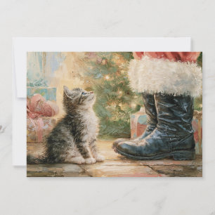 Vintage Santa Katten Julgran Jul  Julkort