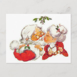 Vintage Santa Kissing Mrs Claus Helg Vykort