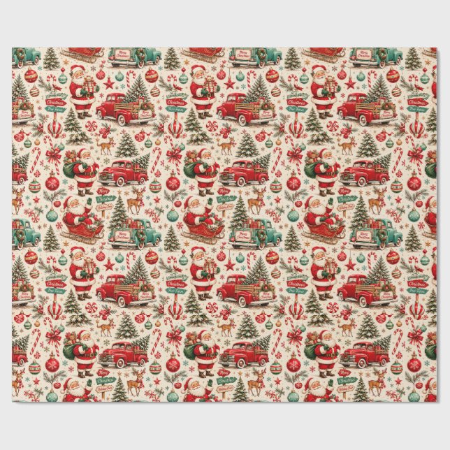 Vintage Santa-lastbil Presentpapper | Retro jul (Platt)