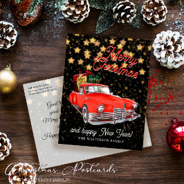 Vintage Santa leveransbil Julhälsningar Vykort