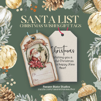 Vintage Santa Lista Julönskningar Presentkort Presentetikett