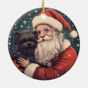 Vintage Santa med Affenpinscher jul Julgransprydnad Keramik