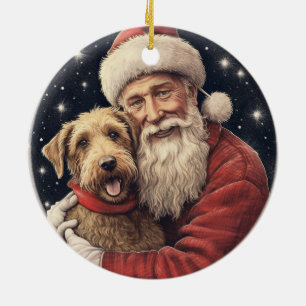 Vintage Santa med Airedale-jul Julgransprydnad Keramik