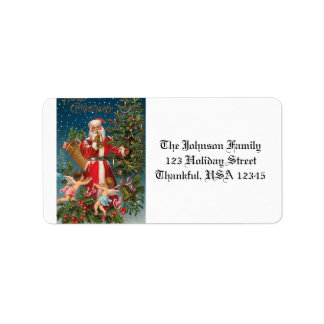 Vintage Santa med Änglar Adressetikett