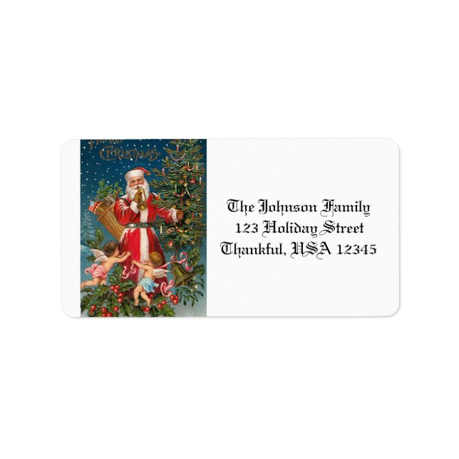 Vintage Santa med Änglar Adressetikett (Framsidan)