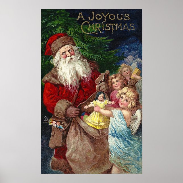 Vintage Santa med Änglar Poster (Framsidan)