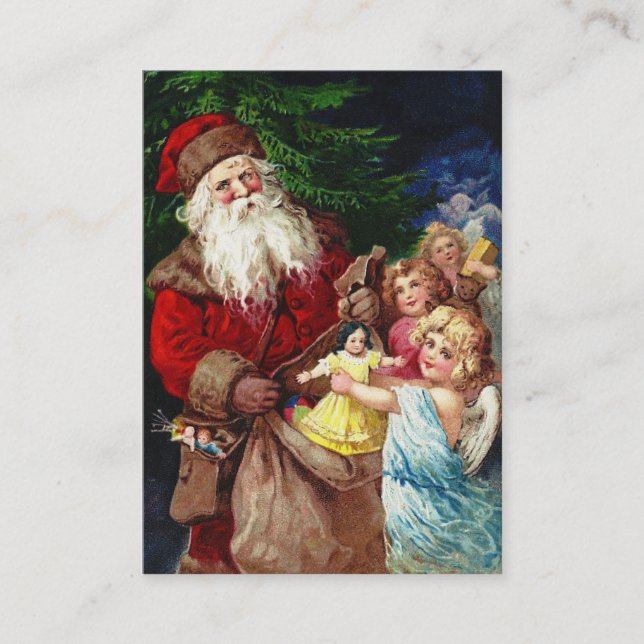 Vintage Santa med änglar Visitkort (Framsida)