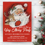 Vintage Santa med Baby Rudolf Anpassningsbar jul Inbjudningar<br><div class="desc">Denna jultomte i mitten av århundradet innehåller en glad Jultomten som tittar över sin lista eftersom en baby Rudolf tittar vidare på ord "gå med oss för ett mycket bra Party". Anpassa genom att lägga till information om party.</div>