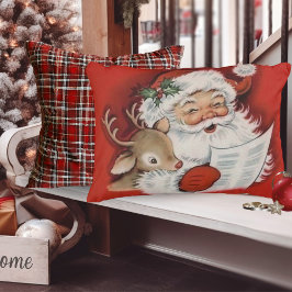 Vintage Santa med Baby Rudolf Retro-jul Prydnadskudde