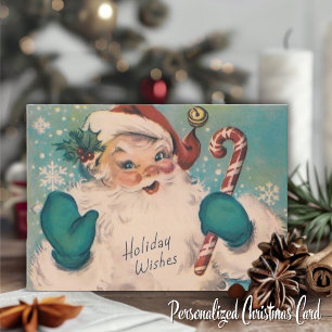 Vintage Santa med Candy cane Anpassningsbar jul Julkort