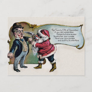 Vintage Santa med ett Gun-julkort Vykort