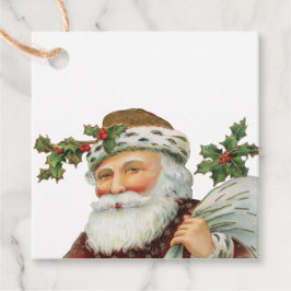 Vintage Santa med Holly Gift-Märkre Gåvor Etiketter
