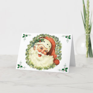 Vintage Santa med Holly Helgkort