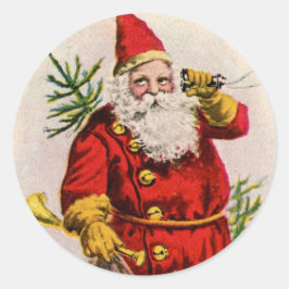 VINTAGE SANTA MED HORN OCH TRÄD ROUND Sticker Runt Klistermärke