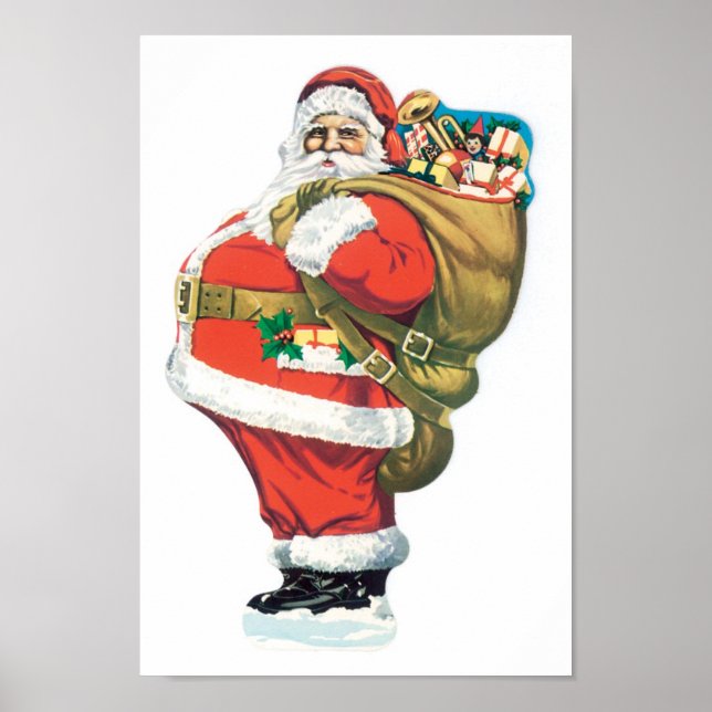 Vintage Santa med Leksak Bag Poster (Framsidan)