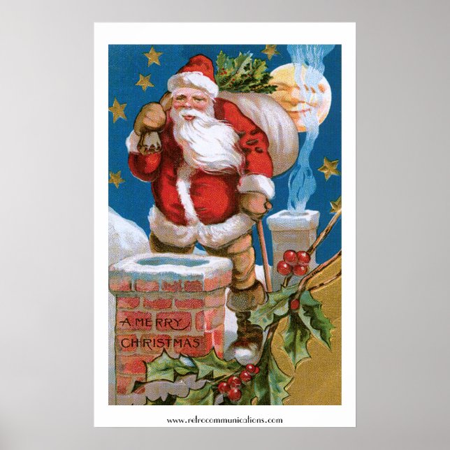 Vintage Santa med Måne Poster (Framsidan)