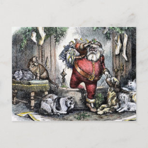 Vintage Santa med Pets-julkort Vykort
