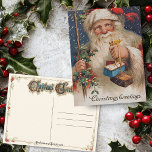 Vintage Santa med Presenter Helg Vykort<br><div class="desc">Viktoriansk era tomten med långflytande whisky som håller skiften bundna med band.</div>