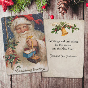 Vintage Santa med Presenter Julkort