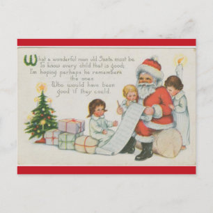 Vintage Santa med sin lista och barnjul Vykort
