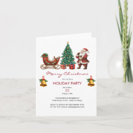 Vintage Santa med sleigh & jul Party Inbjudan