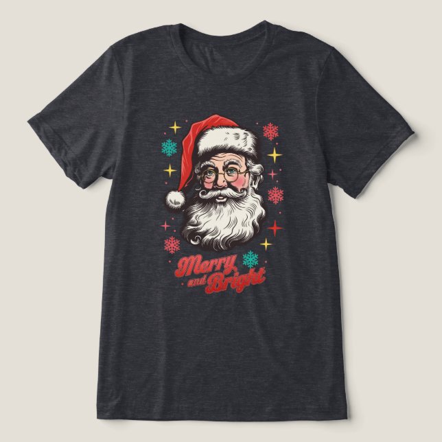 Vintage Santa Merry and Bright T Shirt (Design Framsida)