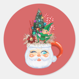 Vintage Santa-mugg Klassisk rund dekal Runt Klistermärke