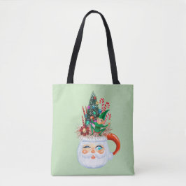 Vintage Santa Mugg Mint Grönt Tote Bag Tygkasse