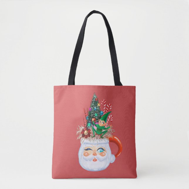 Vintage Santa Mugg Red Tote Bag Tygkasse (Framsida)