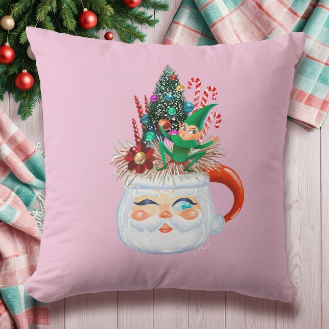 Vintage Santa Mugg Rosa Dekorativ kudde (Skapare uppladdad)