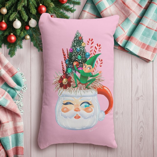 Vintage Santa Mugg Rosa (lång) Dekorativ kudde (Skapare uppladdad)