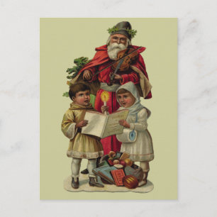 Vintage Santa Music Singing Helg Vykort