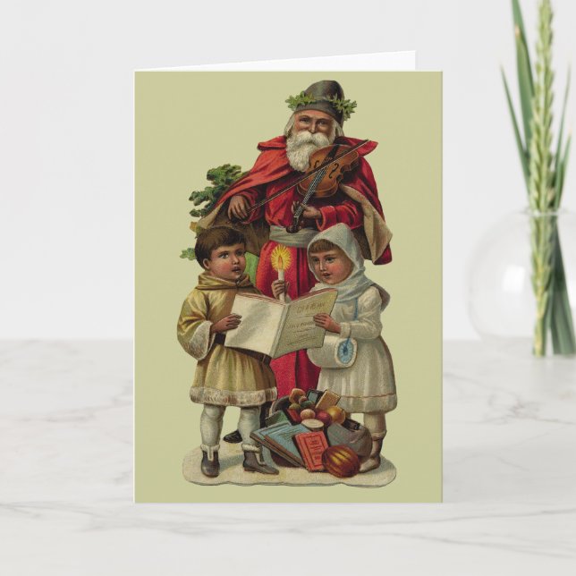 Vintage Santa Music Singing Helgkort (Framsida)