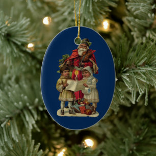 Vintage Santa Music Singing Julgransprydnad Keramik
