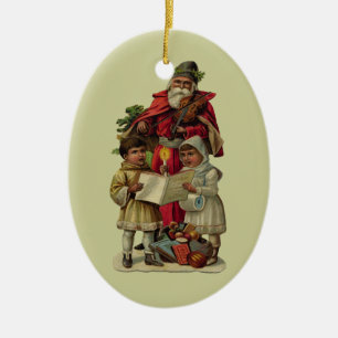 Vintage Santa Music Singing Julgransprydnad Keramik